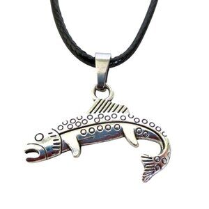 New  Fish Pendant Necklace With 18" to 20" Black Cord - Unisex Rustic Fishing Je